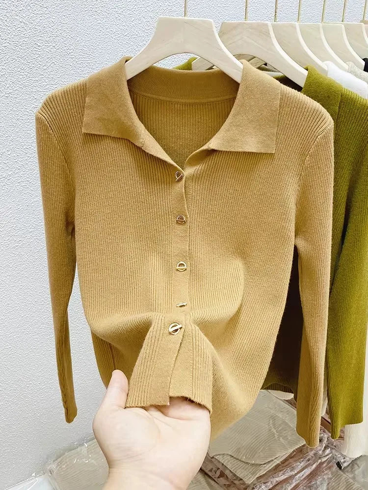 V-neck buttoned sweater