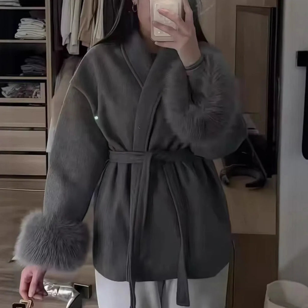 Overcoat furry cuffs
