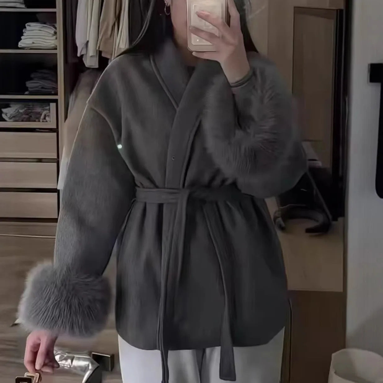 Overcoat furry cuffs