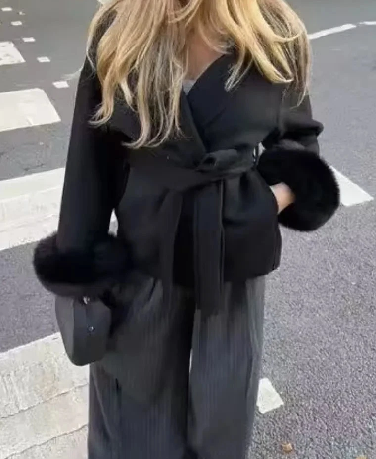 Overcoat furry cuffs