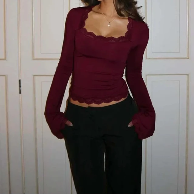 Lace Patchwork Long Sleeve T-shirt