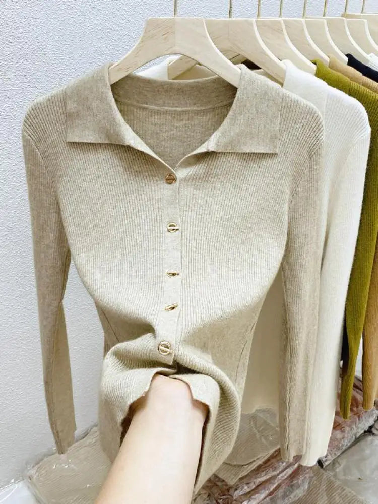 V-neck buttoned sweater