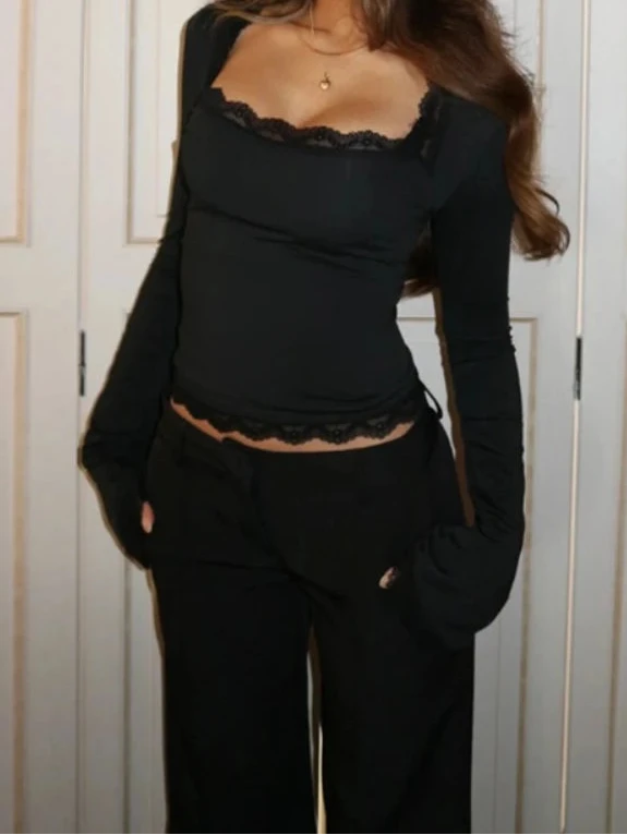 Lace Patchwork Long Sleeve T-shirt