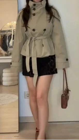 Belted Waist Cropped Trench Jacket