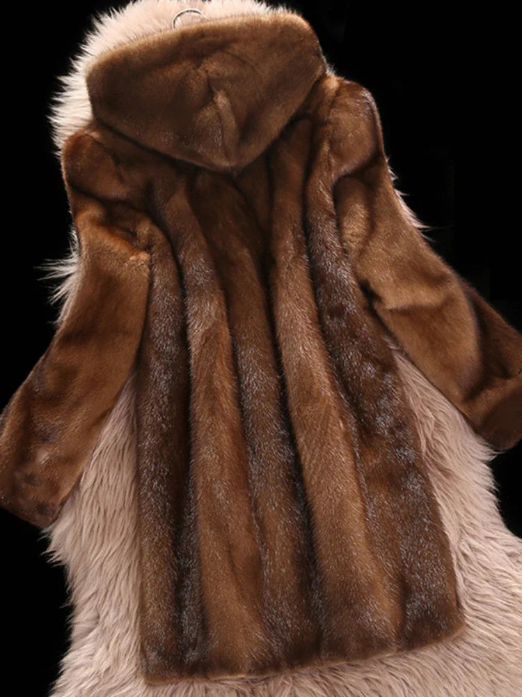 Long Hooded Faux Fur Coat