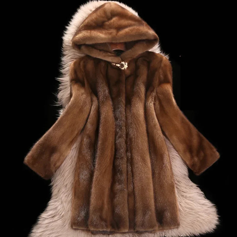 Long Hooded Faux Fur Coat
