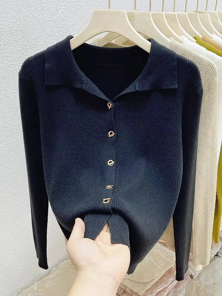 V-neck buttoned sweater