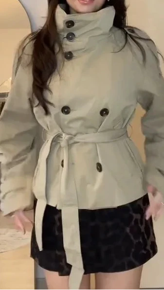 Belted Waist Cropped Trench Jacket