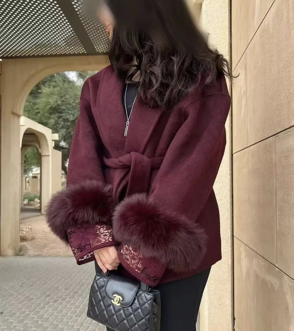 Overcoat furry cuffs