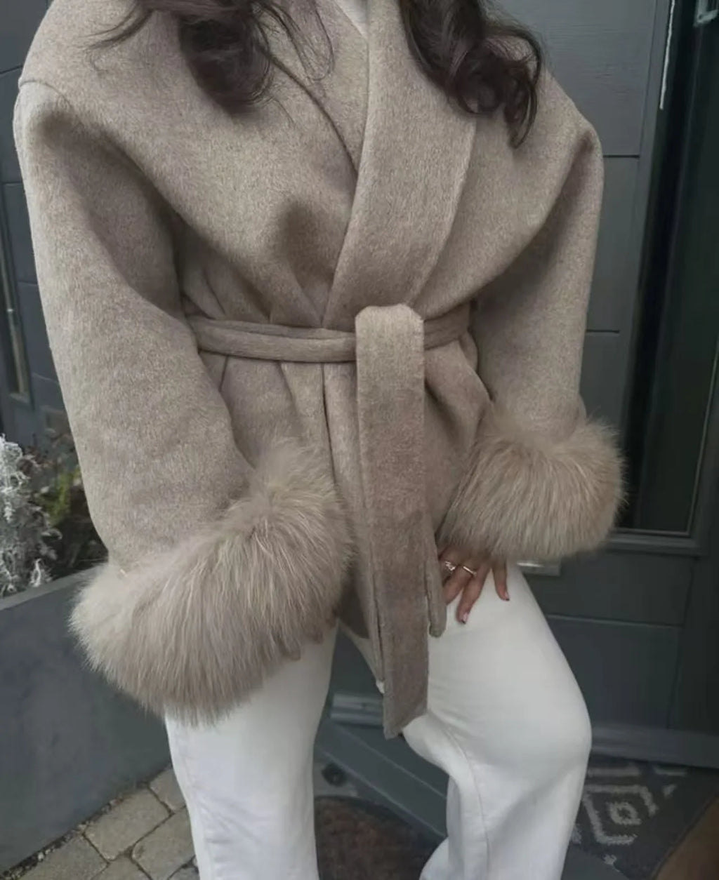 Overcoat furry cuffs