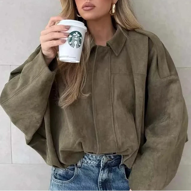 Women Suede Bomber Jacket